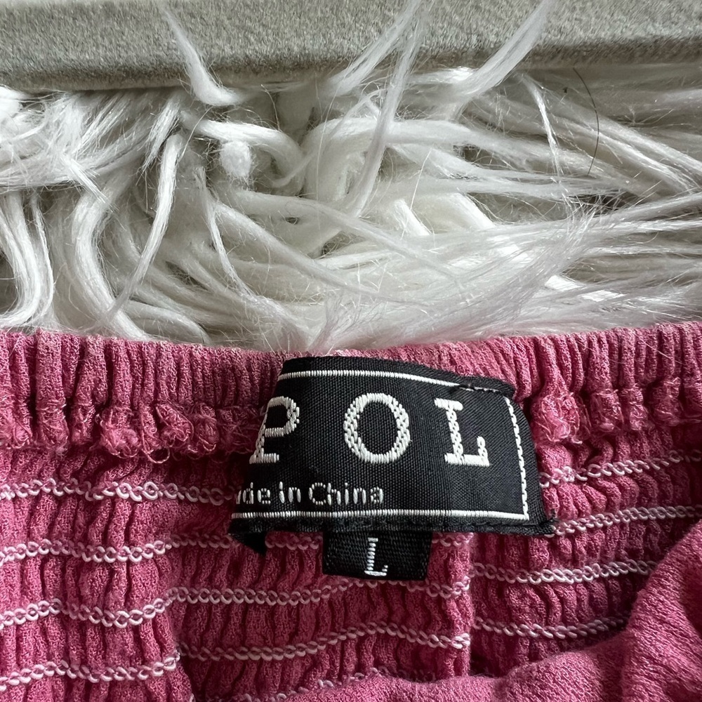 POL Ruffle Lace Crop Top L | Pink Smocked Boho Tank Adjustable Straps - Picture 3 of 9
